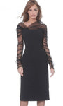 Above the Knee Sheath Long Sleeves Asymmetric Mesh Ruched Shirred Illusion Natural Waistline Sheath Dress