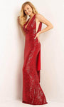 V-neck Natural Waistline Floor Length Plunging Neck Sleeveless Sequined V Back Sheer Sheath Sheath Dress with a Brush/Sweep Train