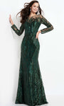 Sheath Long Sleeves Bateau Neck Floor Length Natural Waistline Fitted Sequined Sheath Dress/Party Dress