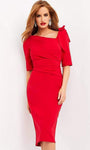 Back Zipper Asymmetric Fitted Sheath Natural Waistline Elbow Length Sleeves Above the Knee Sheath Dress With a Bow(s)