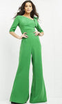 Asymmetric Floor Length Elbow Length Sleeves One Shoulder Crepe Natural Waistline Jumpsuit With a Bow(s)