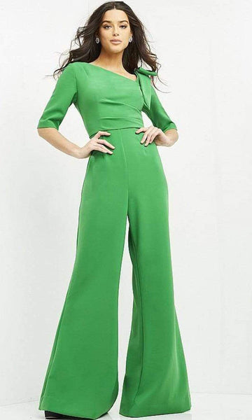 Crepe Floor Length Natural Waistline Asymmetric Elbow Length Sleeves One Shoulder Jumpsuit With a Bow(s)