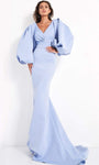 V-neck Bishop Sleeves Natural Waistline Mermaid Wrap Back Zipper Open-Back Pleated Dress with a Court Train