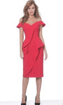 Sophisticated Modest Polyester Sheath Cap Sleeves Off the Shoulder Sweetheart Cocktail Above the Knee Natural Waistline Fitted Asymmetric Hidden Back Zipper Sheath Dress/Evening Dress With Ruffles