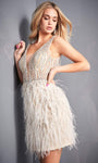 V-neck Sheath Sleeveless Natural Waistline Short Plunging Neck Illusion Fitted Sheer Beaded Sheath Dress/Prom Dress