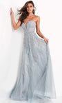 A-line Strapless Back Zipper Illusion Sheer Open-Back Jeweled Beaded Natural Waistline Plunging Neck Sweetheart Floor Length Dress with a Court Train With Rhinestones