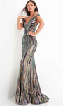 Strapless Sequined Back Zipper Illusion Open-Back Plunging Neck Mermaid Off the Shoulder Natural Waistline Dress with a Brush/Sweep Train