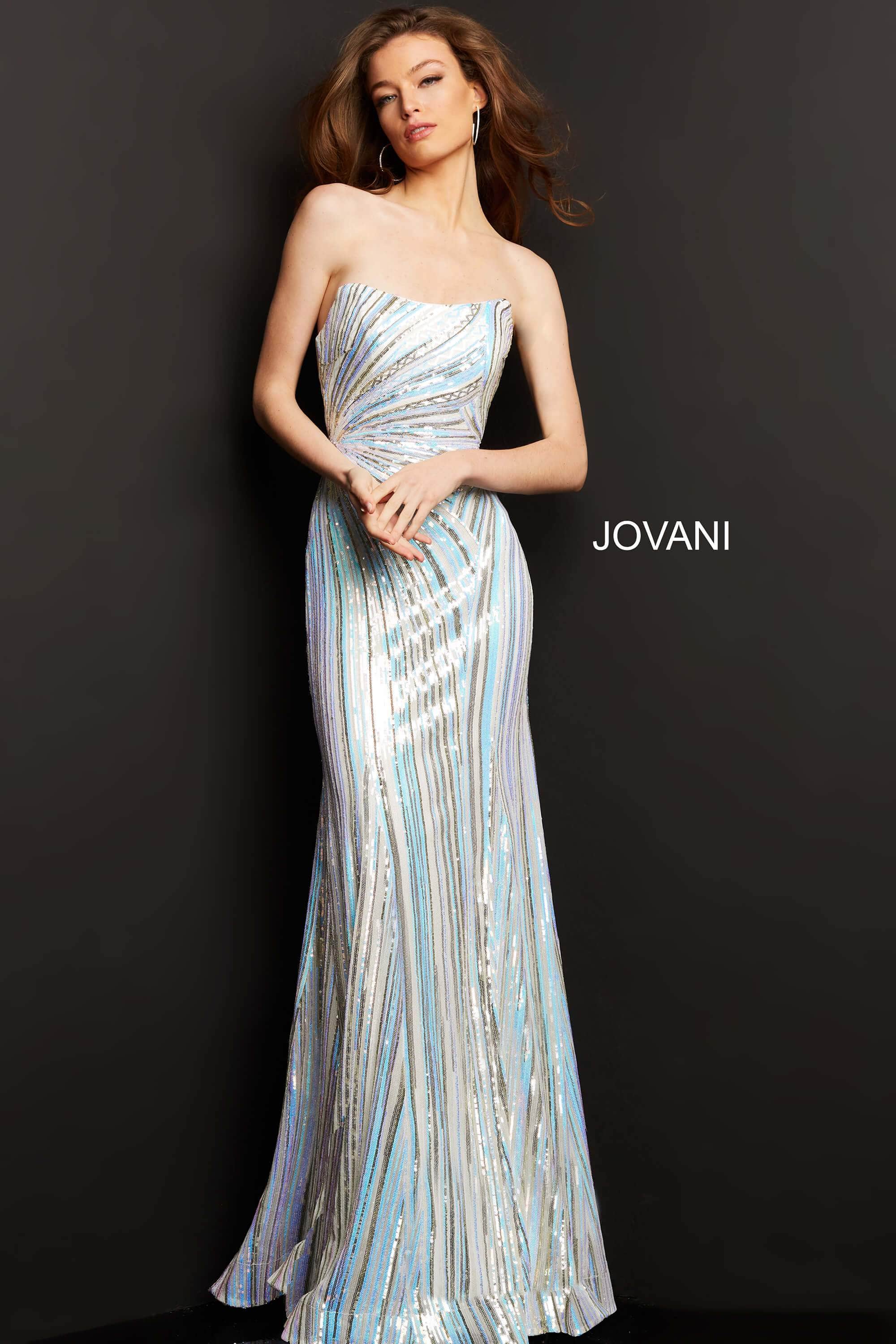 Jovani - 04810 Strapless Geometric Sequined Dress
