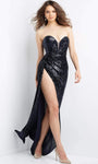 Strapless Plunging Neck Sweetheart Floor Length Sheath Natural Waistline Sequined Slit Illusion Sheath Dress