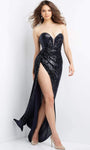Strapless Sheath Floor Length Sequined Slit Illusion Natural Waistline Plunging Neck Sweetheart Sheath Dress