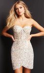 Strapless Sheath Corset Natural Waistline Cocktail Short Back Zipper Sequined Sheer Open-Back Fitted Sweetheart Sheath Dress/Prom Dress