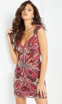 V-neck Cap Sleeves Natural Waistline Short Beaded Fitted Floral Print Sheath Sheath Dress