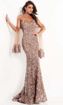 V-neck Strapless Mermaid Floor Length Natural Waistline Fitted Back Zipper Open-Back Sequined Evening Dress with a Brush/Sweep Train