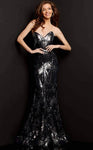 V-neck Strapless Floor Length Geometric Print Fit-and-Flare Mermaid Natural Waistline Open-Back Fitted Sequined Hidden Back Zipper Evening Dress/Prom Dress with a Brush/Sweep Train
