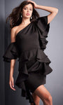 Asymmetric Fitted Sheath Short Natural Waistline Sheath Dress/Party Dress With Ruffles