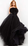 A-line Strapless Tulle Straight Neck Beaded Open-Back Back Zipper Floor Length Natural Waistline Dress