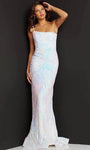 One Shoulder Natural Waistline Back Zipper Fitted Asymmetric Sequined Sheath Floor Length Sheath Dress/Evening Dress with a Brush/Sweep Train