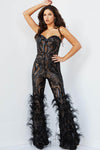 Strapless Sweetheart Natural Waistline Fitted Sequined General Print Jumpsuit