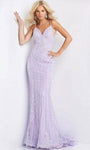 V-neck Spaghetti Strap Mermaid Open-Back Mesh Back Zipper Beaded Plunging Neck Natural Waistline Dress with a Brush/Sweep Train