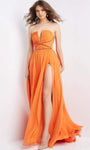 A-line V-neck Strapless Chiffon Slit Shirred Beaded Open-Back Back Zipper Pleated Plunging Neck Natural Waistline Dress with a Brush/Sweep Train