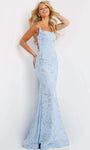 Straight Neck Goddess Backless Fitted Lace-Up Natural Waistline Flutter Sleeves One Shoulder Sleeveless Mermaid Jersey Floor Length Evening Dress with a Brush/Sweep Train