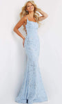 Backless Goddess Lace-Up Fitted Mermaid Jersey Straight Neck Flutter Sleeves One Shoulder Sleeveless Floor Length Natural Waistline Evening Dress with a Brush/Sweep Train