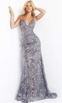 V-neck Natural Waistline Sleeveless Lace Backless Applique V Back Beaded Sheath Sheath Dress with a Brush/Sweep Train