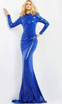 High-Neck Fitted Sequined Long Sleeves Mermaid Evening Dress with a Brush/Sweep Train