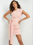 One Shoulder Short Natural Tie Waist Waistline Ruched Side Zipper Asymmetric Sheath Sheath Dress