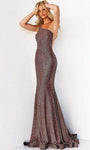 Tall Sophisticated Natural Waistline One Shoulder Sleeveless Metallic Illusion Cutout Sheer Asymmetric Fitted Floor Length Mermaid Evening Dress with a Brush/Sweep Train