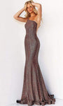 Tall Sophisticated Natural Waistline One Shoulder Sleeveless Fitted Illusion Cutout Sheer Asymmetric Mermaid Metallic Floor Length Evening Dress with a Brush/Sweep Train