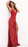 Sexy V-neck Fitted Hidden Back Zipper Sequined Slit Open-Back Applique Floor Length Natural Waistline Plunging Neck Sleeveless Spaghetti Strap Floral Print Sheath Sheath Dress/Evening Dress/Prom Dress