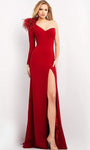 Sheath Sweetheart Floor Length Fitted Asymmetric Slit Long Sleeves One Shoulder Natural Waistline Sheath Dress with a Brush/Sweep Train