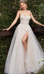 Sexy Strapless Pleated Slit Sweetheart Corset Natural Waistline Wedding Dress