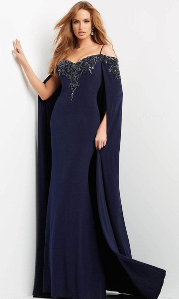 A-line Natural Waistline Fitted Open-Back Beaded Off the Shoulder Spaghetti Strap Mermaid Floor Length Evening Dress with a Brush/Sweep Train