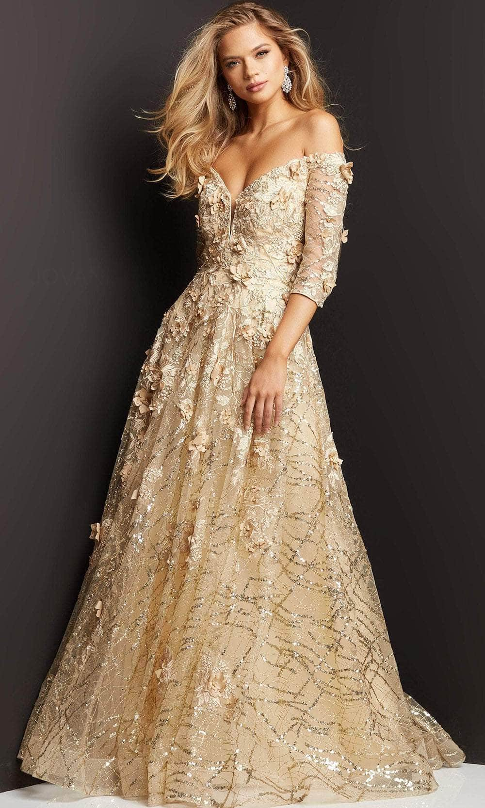 Jovani 06636 - Quarter Sleeve Mother of the Bride Gown
