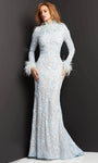 Natural Waistline High-Neck Beaded Applique Cutout Lace Sheath Floral Print Long Sleeves Sheath Dress/Evening Dress with a Brush/Sweep Train