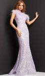 Floral Print Mermaid Lace Beaded Asymmetric Applique Open-Back Natural Waistline Evening Dress with a Brush/Sweep Train