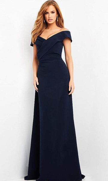 Sophisticated A-line Natural Waistline Fitted Back Zipper Floor Length Off the Shoulder Mother-of-the-Bride Dress/Prom Dress with a Brush/Sweep Train