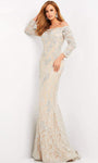 Sweetheart Floral Print Draped Off the Shoulder Sheath Lace Natural Waistline Sheath Dress with a Brush/Sweep Train