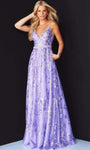 A-line V-neck Sleeveless Spaghetti Strap Natural Waistline Pleated Belted Beaded Crystal Embroidered Floral Print Floor Length Prom Dress/Party Dress with a Brush/Sweep Train