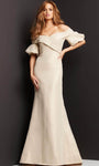 Puff Sleeves Sleeves Off the Shoulder Pleated Open-Back Back Zipper Natural Waistline Floor Length Short Mermaid Evening Dress/Mother-of-the-Bride Dress with a Brush/Sweep Train