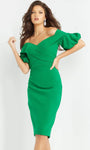Sheath Natural Waistline Puff Sleeves Sleeves Off the Shoulder Above the Knee Pleated Sheath Dress