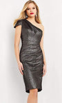 Tall Sophisticated Natural Waistline Sheath Metallic Glittering Asymmetric Back Zipper Jacquard Ruched Fitted Cap Sleeves One Shoulder Above the Knee Sheath Dress/Evening Dress