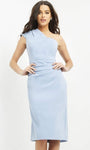 One Shoulder Natural Waistline Sheath Crepe Asymmetric Fitted Pleated Cocktail Above the Knee Sheath Dress