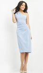 Sheath Cocktail Above the Knee Crepe Fitted Pleated Asymmetric One Shoulder Natural Waistline Sheath Dress