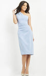 Natural Waistline Fitted Asymmetric Pleated One Shoulder Cocktail Above the Knee Sheath Crepe Sheath Dress