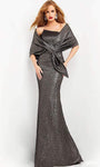 Tall Modest Strapless Floor Length Natural Waistline Metallic Open-Back Asymmetric Jacquard Fitted Wrap Off the Shoulder Mermaid Evening Dress with a Brush/Sweep Train