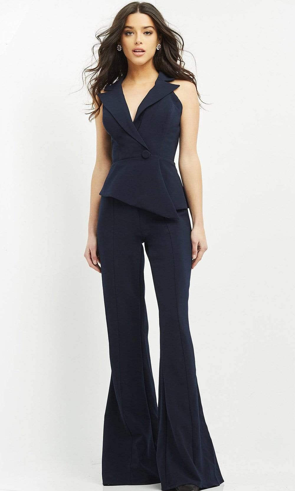 Jovani - 06923 Sleeveless Front Button Peplum Jumpsuit
