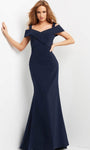 V-neck Cold Shoulder Sleeves Off the Shoulder Tank Mermaid Natural Waistline Evening Dress/Mother-of-the-Bride Dress with a Brush/Sweep Train